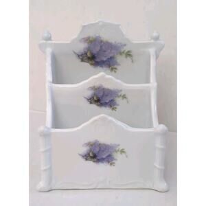 Vintage Business Card Holder, Ceramic, White With Lavender Flowers,Rare Victoria